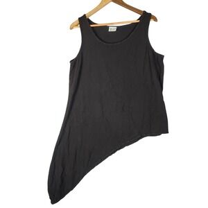 Oh My Gauze Tank Top Size 2 L-XL Black Asymmetrical Sharkbite Hem Sleeveless